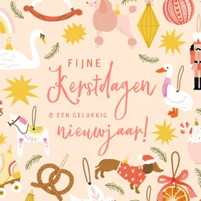 Vrolijke kerstkaart met ornamenten