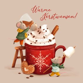 Vrolijke kerstkaart schattige muizen en kerstkoekjes