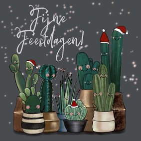 Vrolijke kerstkaart vol met cactussen en sterren