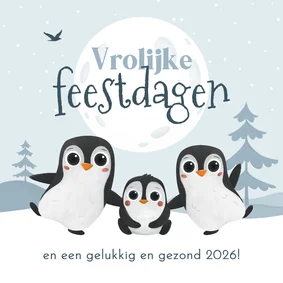 Vrolijke kerstkaart voor kinderen pinguïns winter landschap