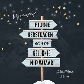 Vrolijke kerstkaart wegwijzer krijtbord