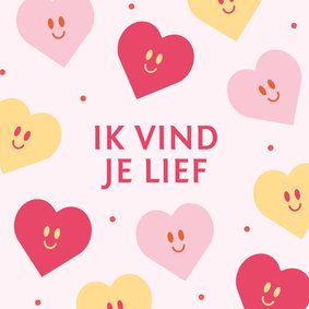 Vrolijke liefdeskaart met glimlachende hartjes