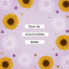 Vrolijke lila moederdag kaart met zonnebloemen 