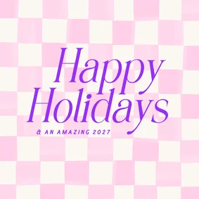 Vrolijke trendy kerstkaart happy holidays roze blokjes