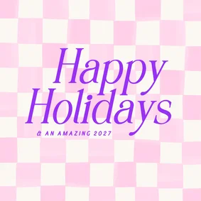 Vrolijke trendy kerstkaart happy holidays roze blokjes