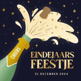 Vrolijke uitnodiging eindejaarsfeest knallende champagnefles