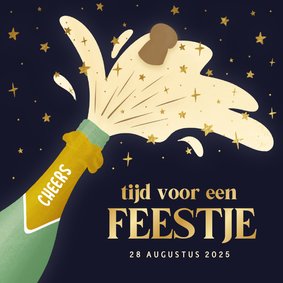 Vrolijke uitnodiging met knallende champagnefles