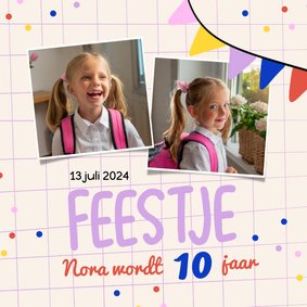 Vrolijke uitnodigingen kinderfeestje met vlaggetjes en foto