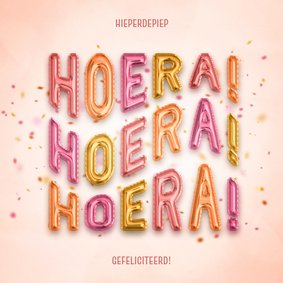 Vrolijke verjaardagskaart 'Hoera' ballonnen