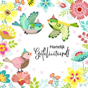 Vrolijke verjaardagskaart kleurrijke vogels
