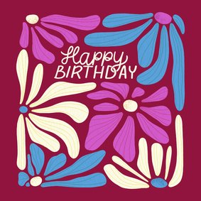 Vrolijke verjaardagskaart met bloemen Happy Birthday