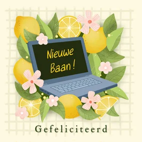 Vrolijke wenskaart voor nieuwe baan