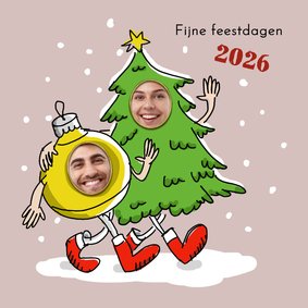 Wandelende kerstboom en kerstbal met 2 foto's