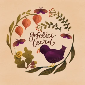 Warme herfstige felicitatiekaart met vogel en vlinder