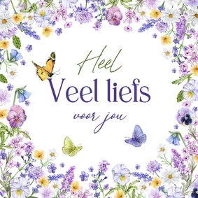 Wenskaart bloemenrand en vlinders