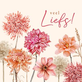 Wenskaart dahlia's in pastelkleuren
