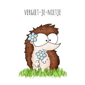 Wenskaart egel met een vergeet-me-nietje