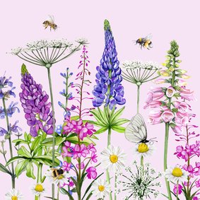 Wenskaart gekleurde veldbloemen vlinder en bij