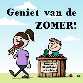 Wenskaart geniet van de zomer - eenhoorn ijsje