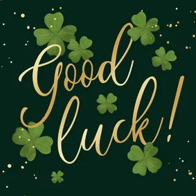 Wenskaart good luck succes klavertje vier goud