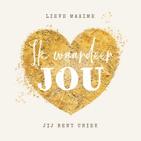 Wenskaart gouden hart waardering lief compliment