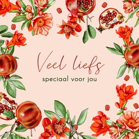 Wenskaart granaatappels bloemen