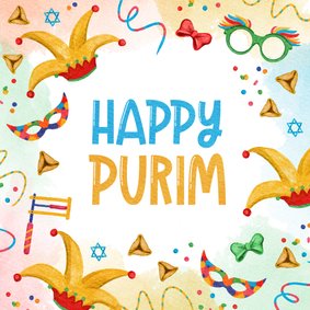 Wenskaart Happy Purim feestelijk illustraties