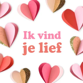 Wenskaart ik vind je lief hartjes