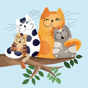 Wenskaart - Katten in de boom