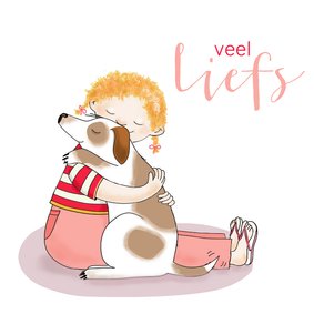 Wenskaart - Meisje met hond