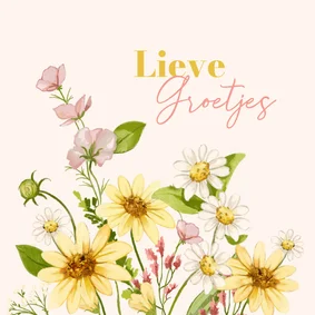 Wenskaart met bloemen vol liefs