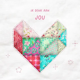 Wenskaart met een hartje van stofjes