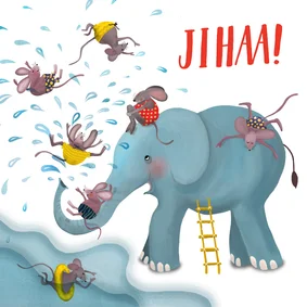 Wenskaart met olifant en muizen