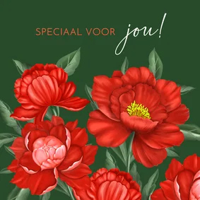 Wenskaart rode oranje pioenrozen