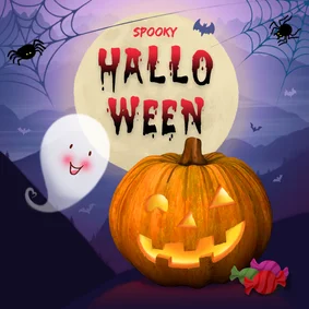 Wenskaart spooky halloween pompoen