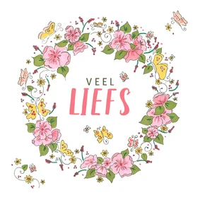 Wenskaart veel liefs bloemenkader met vllinders