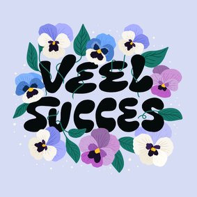 Wenskaart veel succes met viooltjes