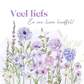 Wenskaart veldbloemen in paarse kleuren