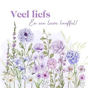 Wenskaart veldbloemen in paarse kleuren