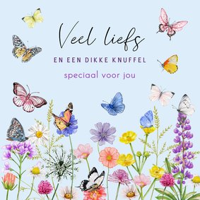 Wenskaart vlinders met veldbloemen
