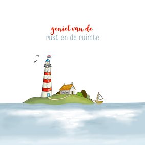Wenskaart - Vuurtoren op een eilandje