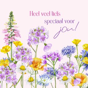 Wenskaart wilde bloemen pinksterbloemen