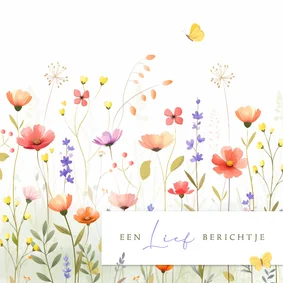 Wenskaart wilde bloemenveld met verplaatsbare vlinders