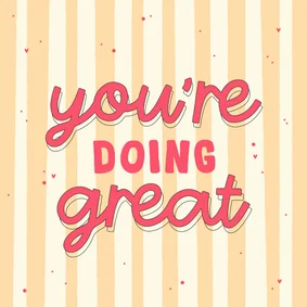 Wenskaart you're doing great geel gestreept hartjes