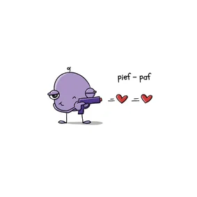 Wenskaart zomaar pief paf hartjes pistool kaart