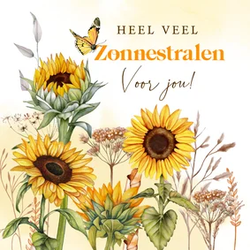 Wenskaart zonnebloemen vlinder