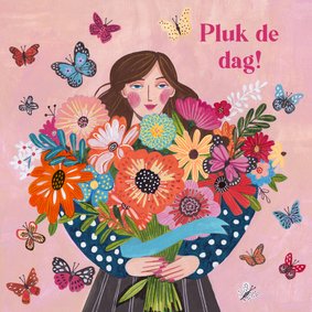 Wenskaartje pluk de dag bloemen boeket voor jou