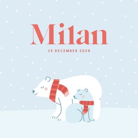 Winters geboortekaartje met ijsbeertjes een broertje