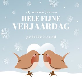 Winters verjaardagskaartje met 2 vogeltjes 