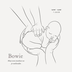 Wit rouwkaartje met tekening van kindje en handen